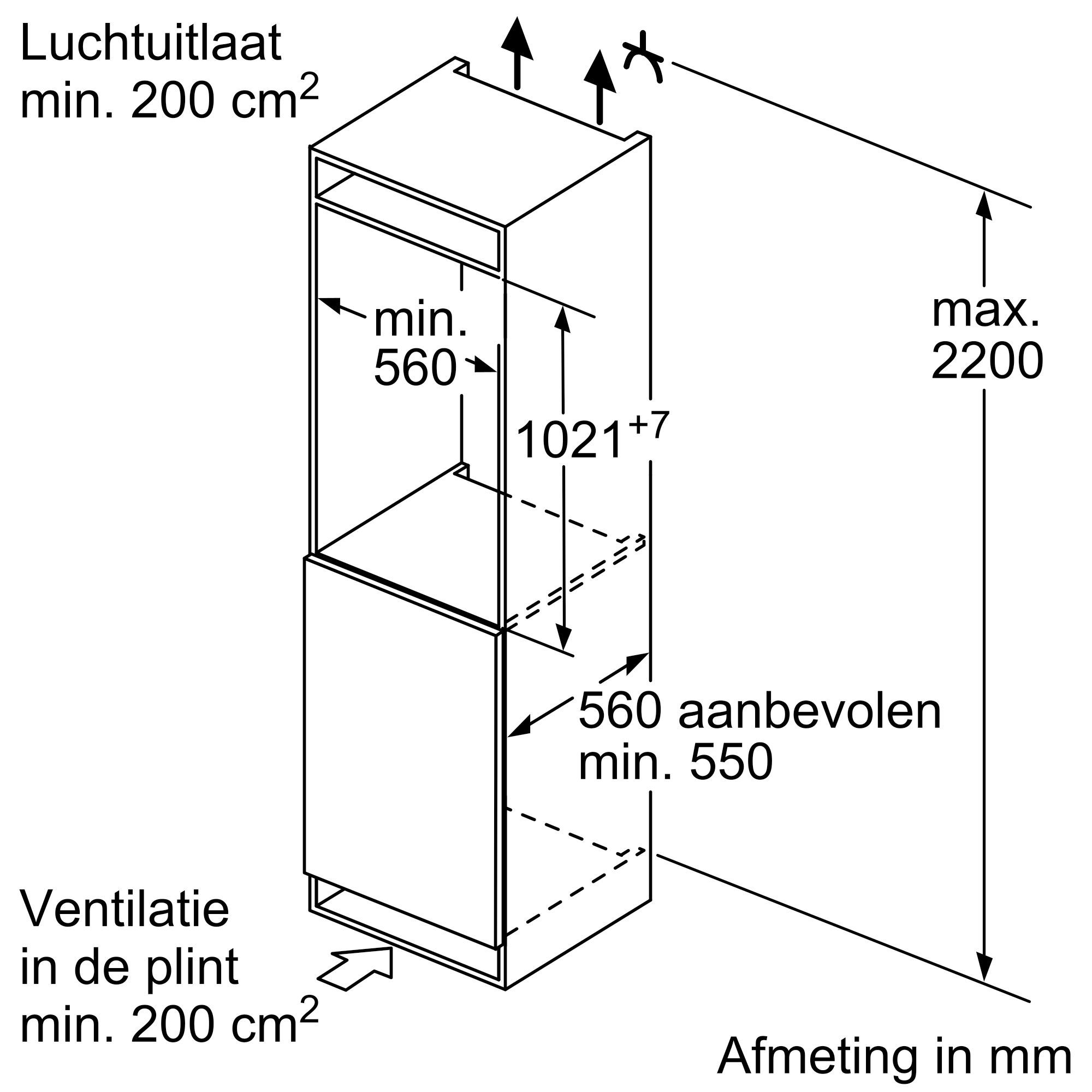 Bosch - KIR31VFE0 Inbouw koelkasten rond 102 cm